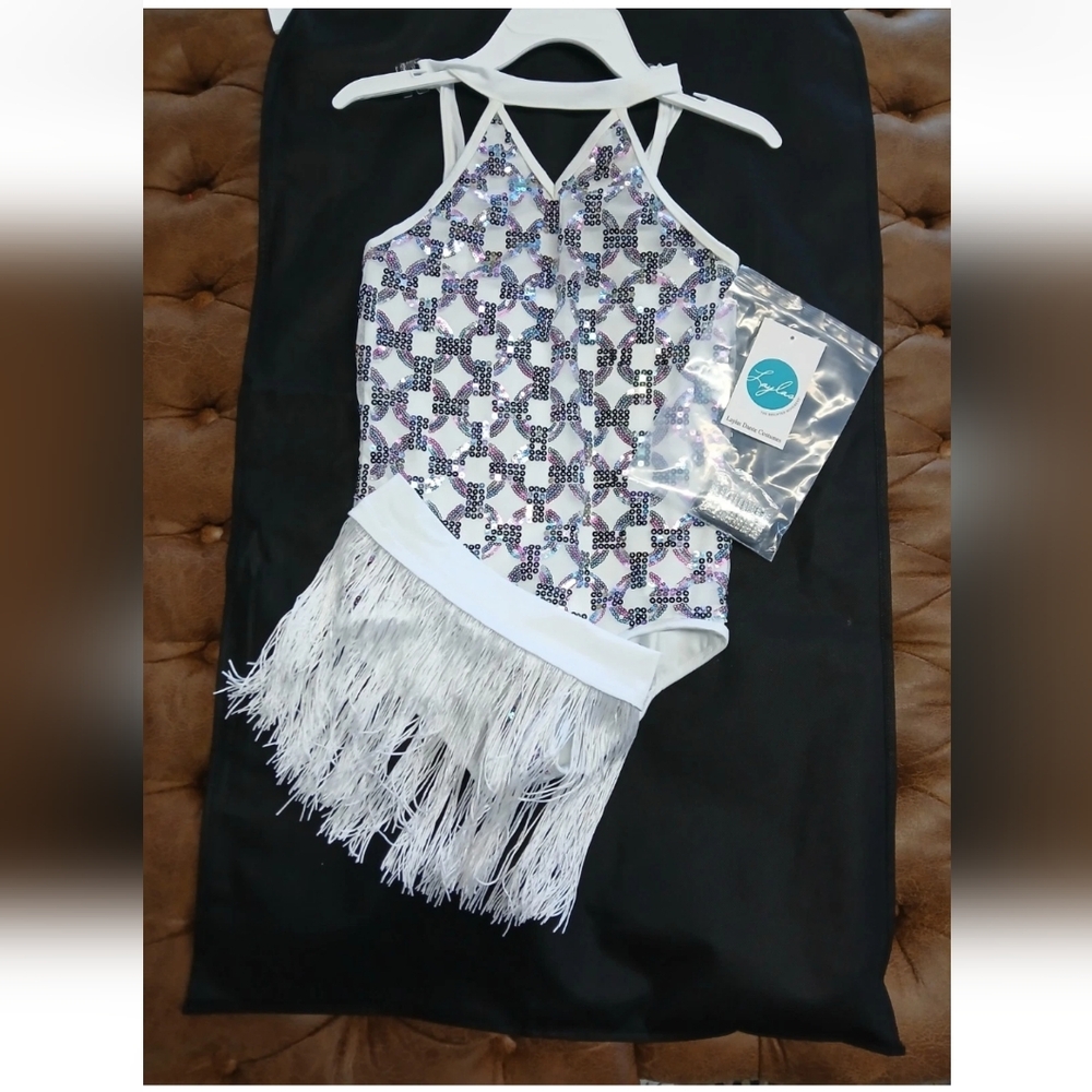White and Multi Color Sequins Dance Costume